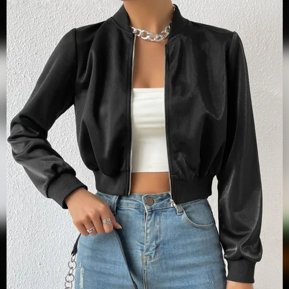 3/$30 Women's Black Bomber Jacket - Picture 3 of 5